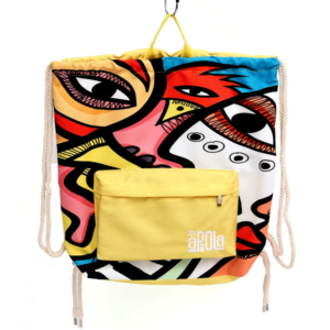 Drawstring Backpack Bag Abstract Art - With Mesh Laundry Bag, Unisex - Lightweight, Large, for, Sport, Travel, Beach (Yellow, Large)